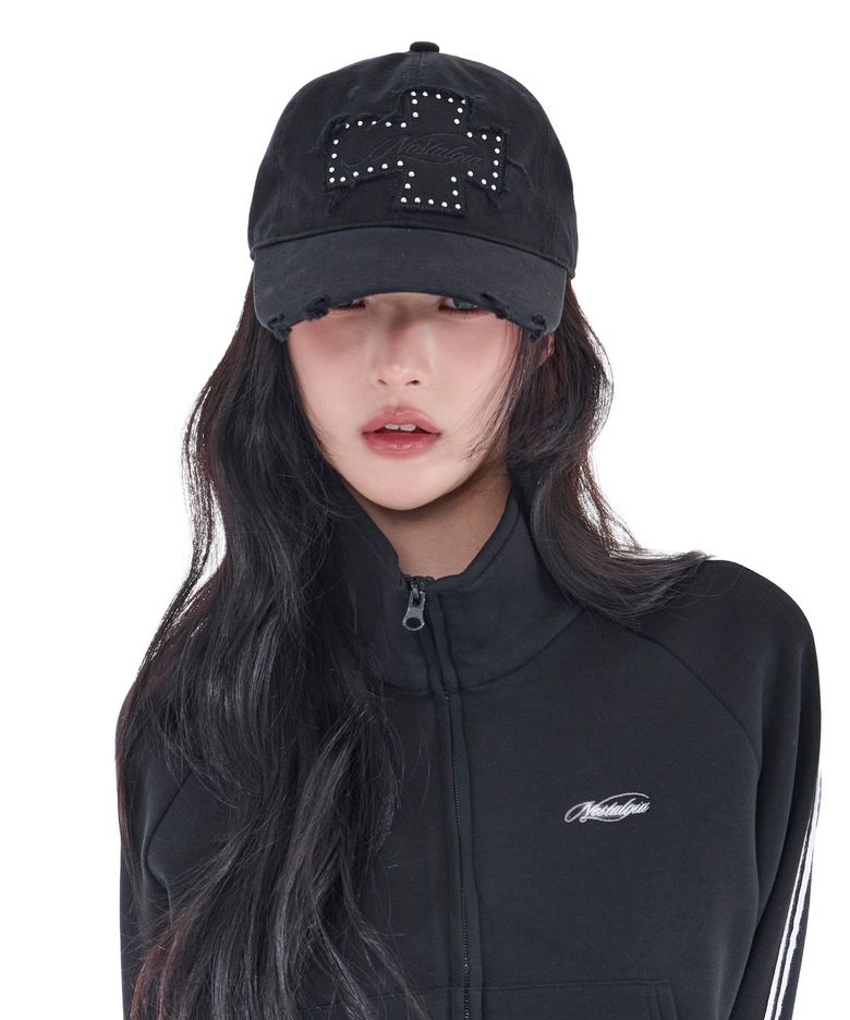 Distressed Patch Ball Cap (Black)
