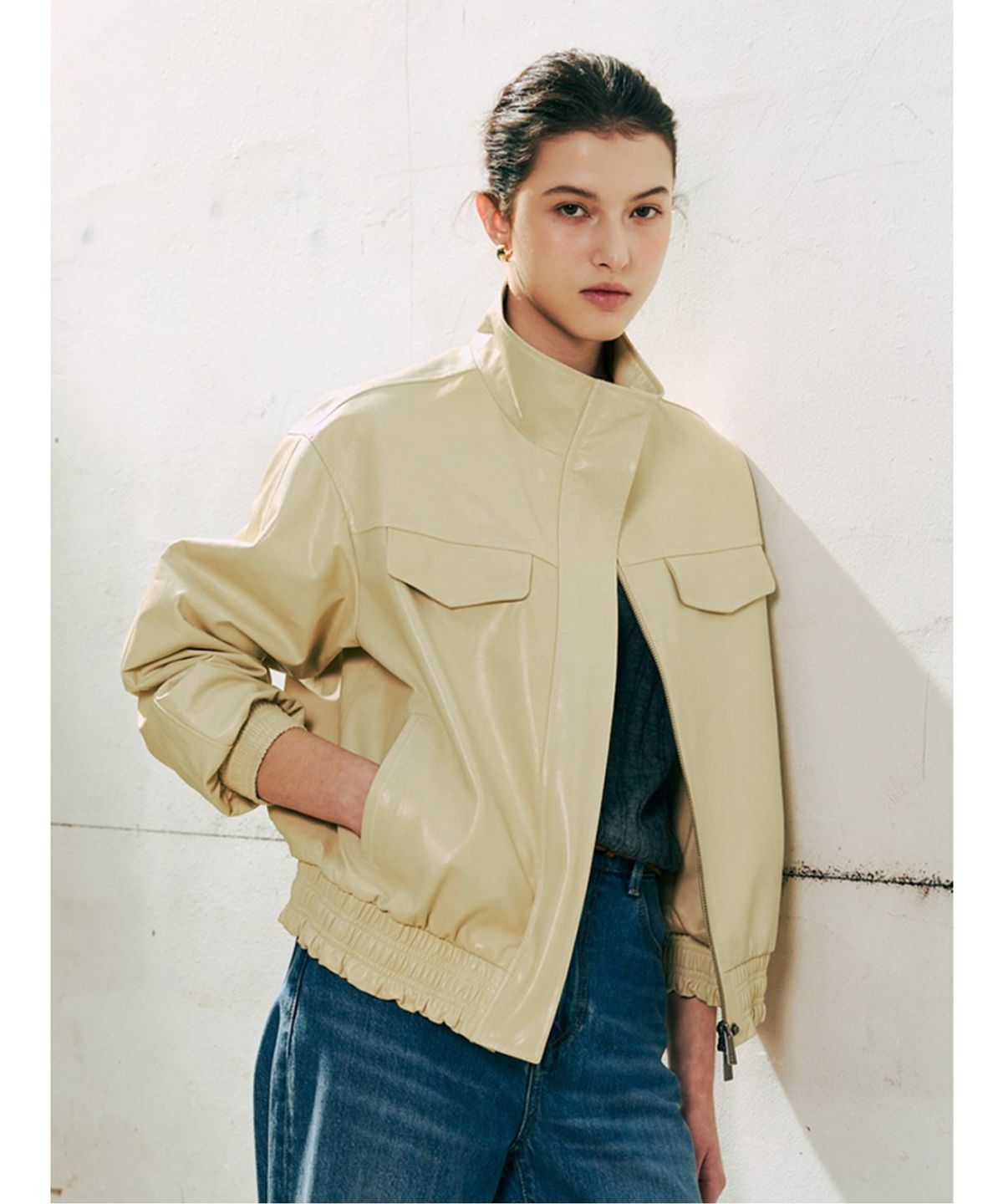 바니스뉴욕(BARNEYS NEWYORK) 26SS 켄달 이태리 램스킨 자켓 버터베이지