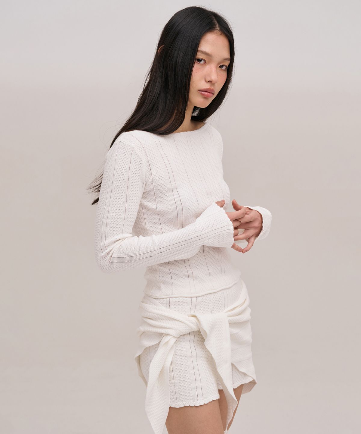 졸리앙볼(JOLIEENVOL) POINTELLE KNIT TOP (WHITE)