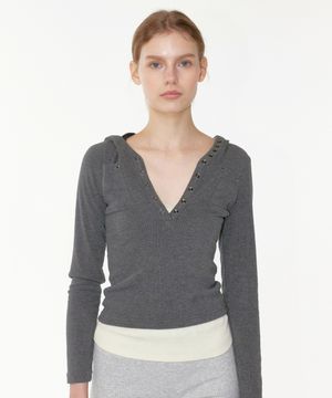 NOI1840 스냅 후드 롱슬리브 (차콜)