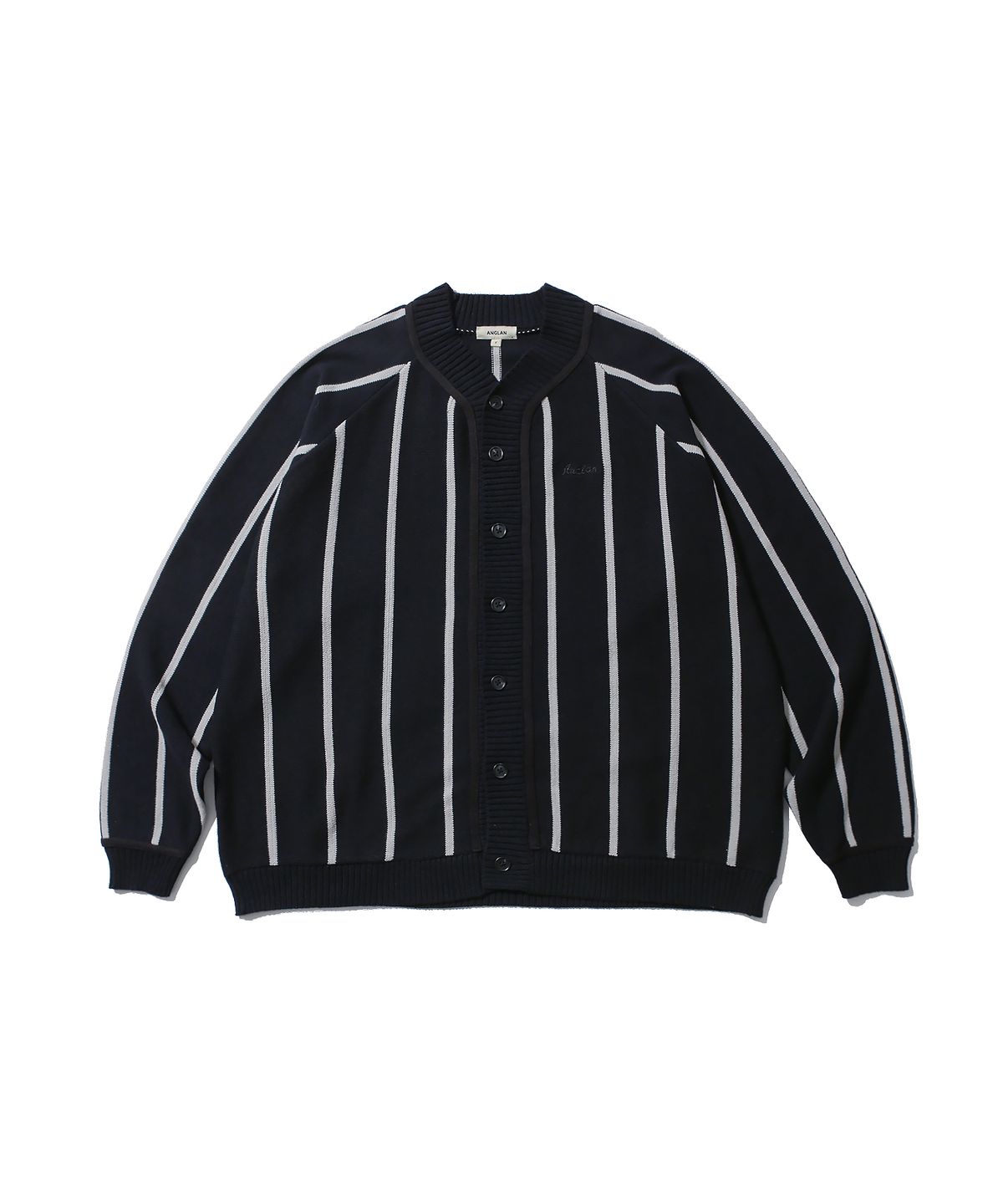 앵글런(ANGLAN) Varsity Raglan Knit Cardigan - Black