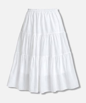 프릴 티어드 밴딩 셔링 롱 캉캉 스커트 화이트