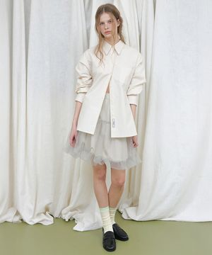 BALLOON BANDING MESH LAYERED MINI SKIRT (GRAY)