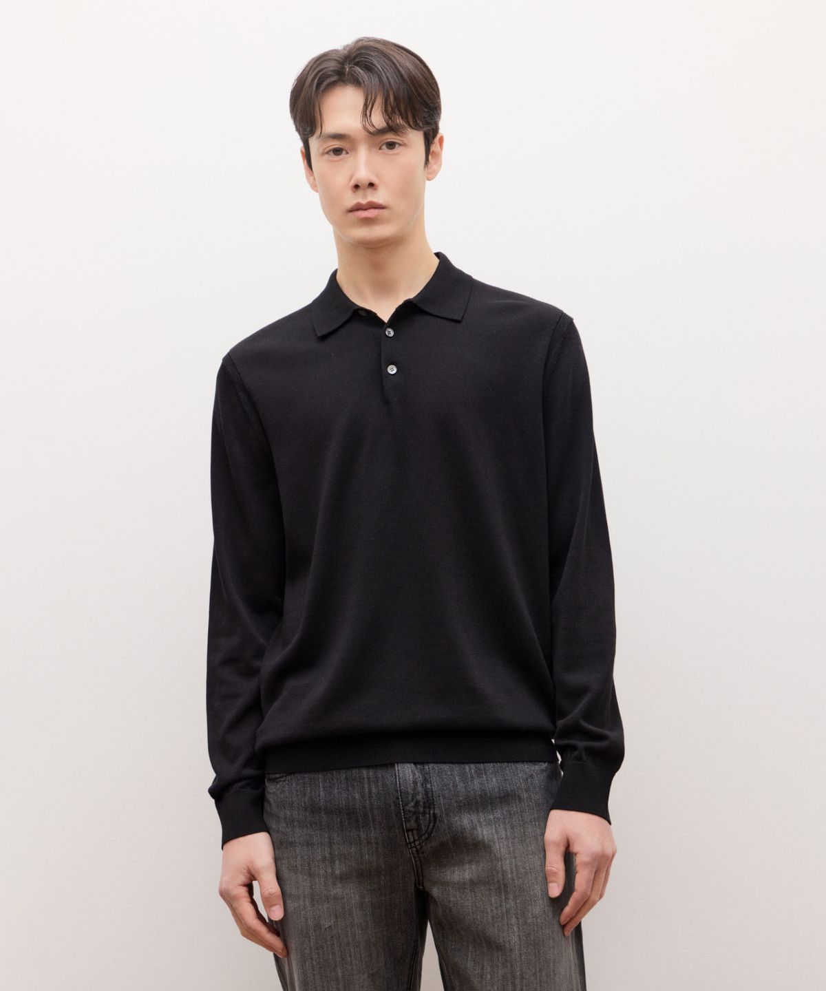 질스튜어트뉴욕 맨(JILLSTUART NEWYORK MEN) 실크 블렌드 카라 니트 - 블랙(JNSW6A104BK)