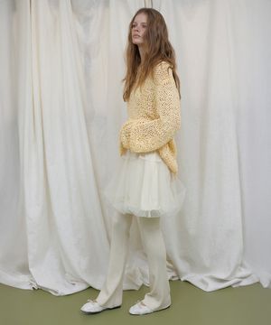 BALLOON BANDING MESH LAYERED MINI SKIRT (CREAM)