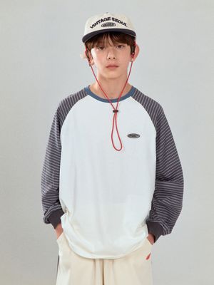 A STRIPED COLOR-BLOCK RAGLAN TEE NAVY