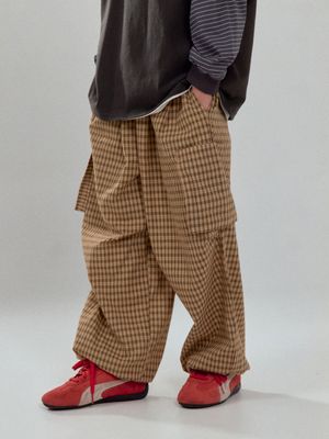 CHECK CARGO PANTS MUSTARD