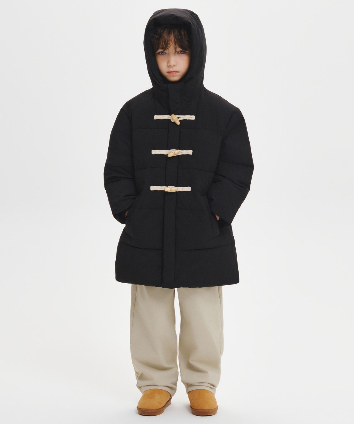 무신사 스탠다드 키즈(MUSINSA STANDARD KIDS) 후디드 더플 패딩 파카 [블랙]