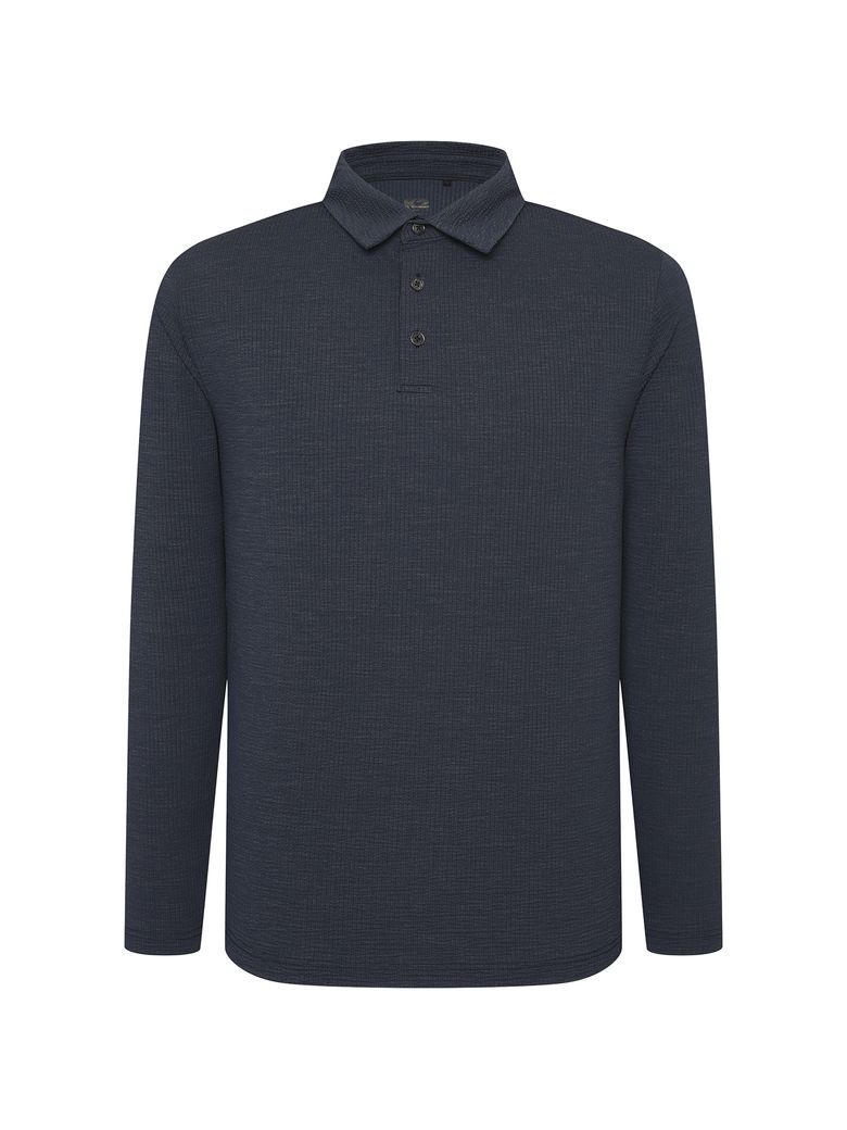 시원서커 ICE WAFFLE 긴팔 폴로_MELANGE DARK NAVY