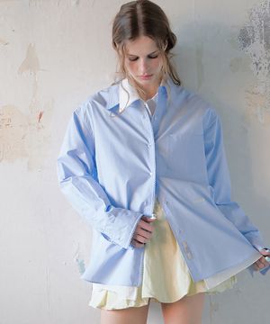 LONQUE LACE TRIMMING OVERFIT SHIRTS (SKY BLUE)