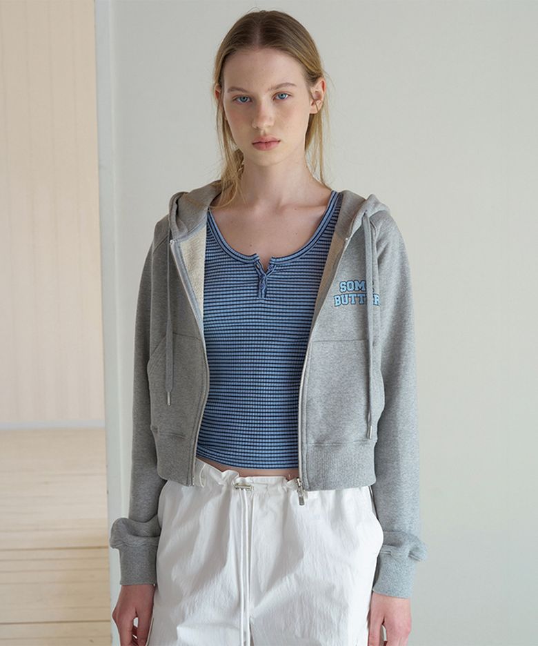 Crop Logo Hoodie Zip-Up - Grey