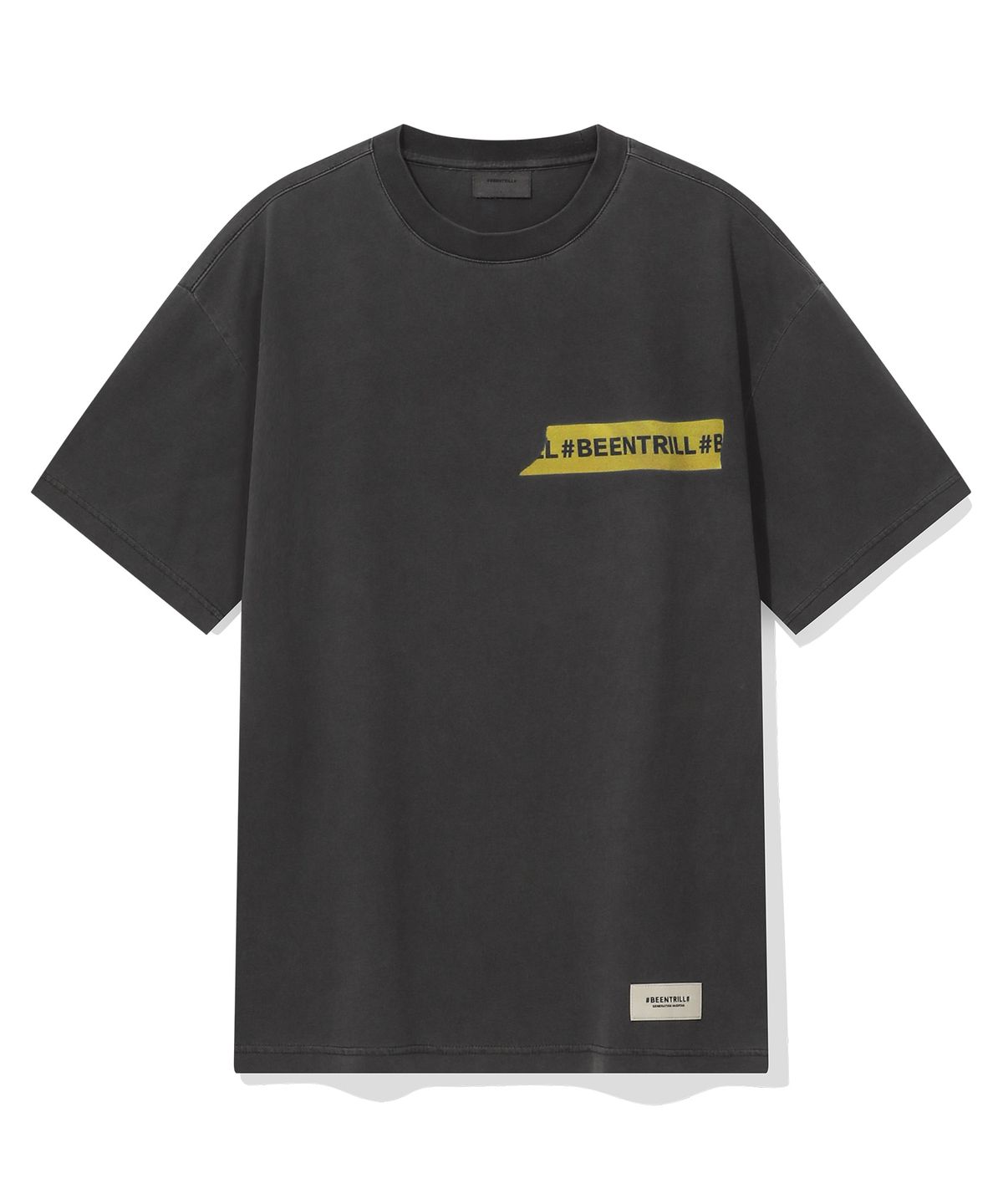 빈트릴(BEENTRILL) 빈티지 테이핑 원포인트 다잉 반팔티(블랙)