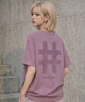 빈티지 스탬프 해시태그 다잉 반팔티(라이트 퍼플)