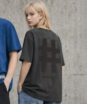 빈티지 스탬프 해시태그 다잉 반팔티(차콜)