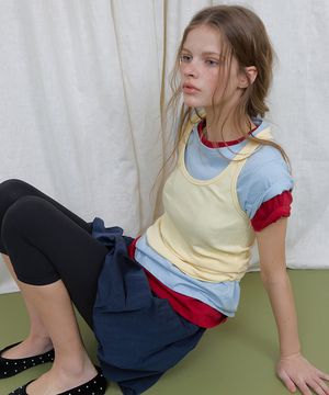 BASIC COTTON RIBBED U-NECK LAYERED SLEEVELESS TOP (BUTTER YELLOW)
