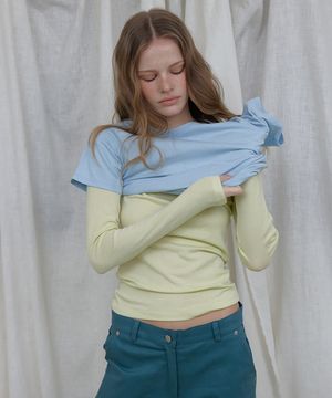 [지구, 소라 PICK] ESSENTIEL ROUND NATURAL SPAN LONG SLEEVE T-SHIRT (LIME)