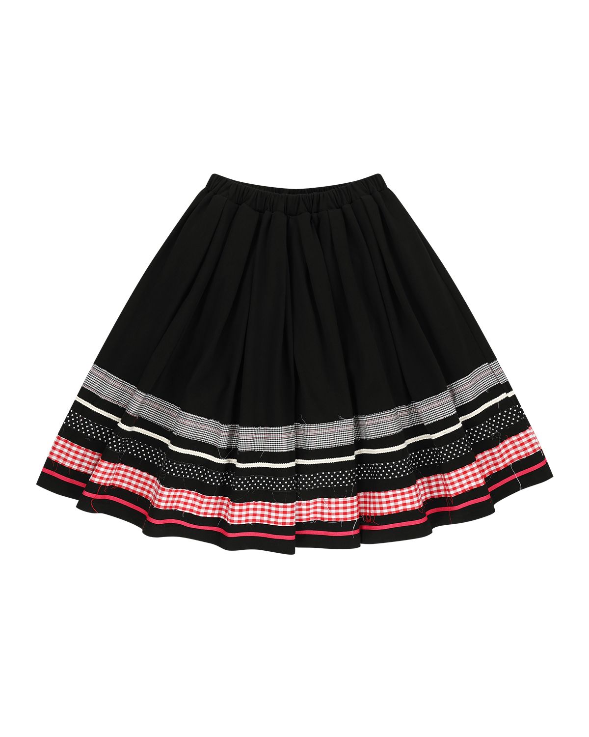 더뮤지엄비지터(THEMUSEUMVISITOR) W MULTI PATCH MIDI SKIRT (BLACK)
