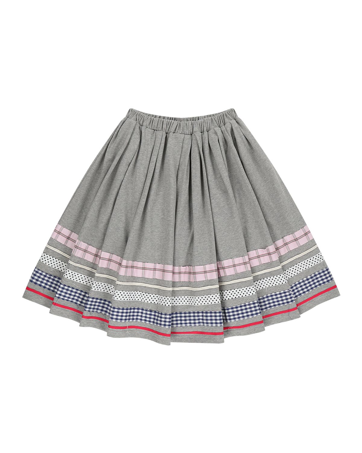 더뮤지엄비지터(THEMUSEUMVISITOR) W MULTI PATCH MIDI SKIRT (GREY)