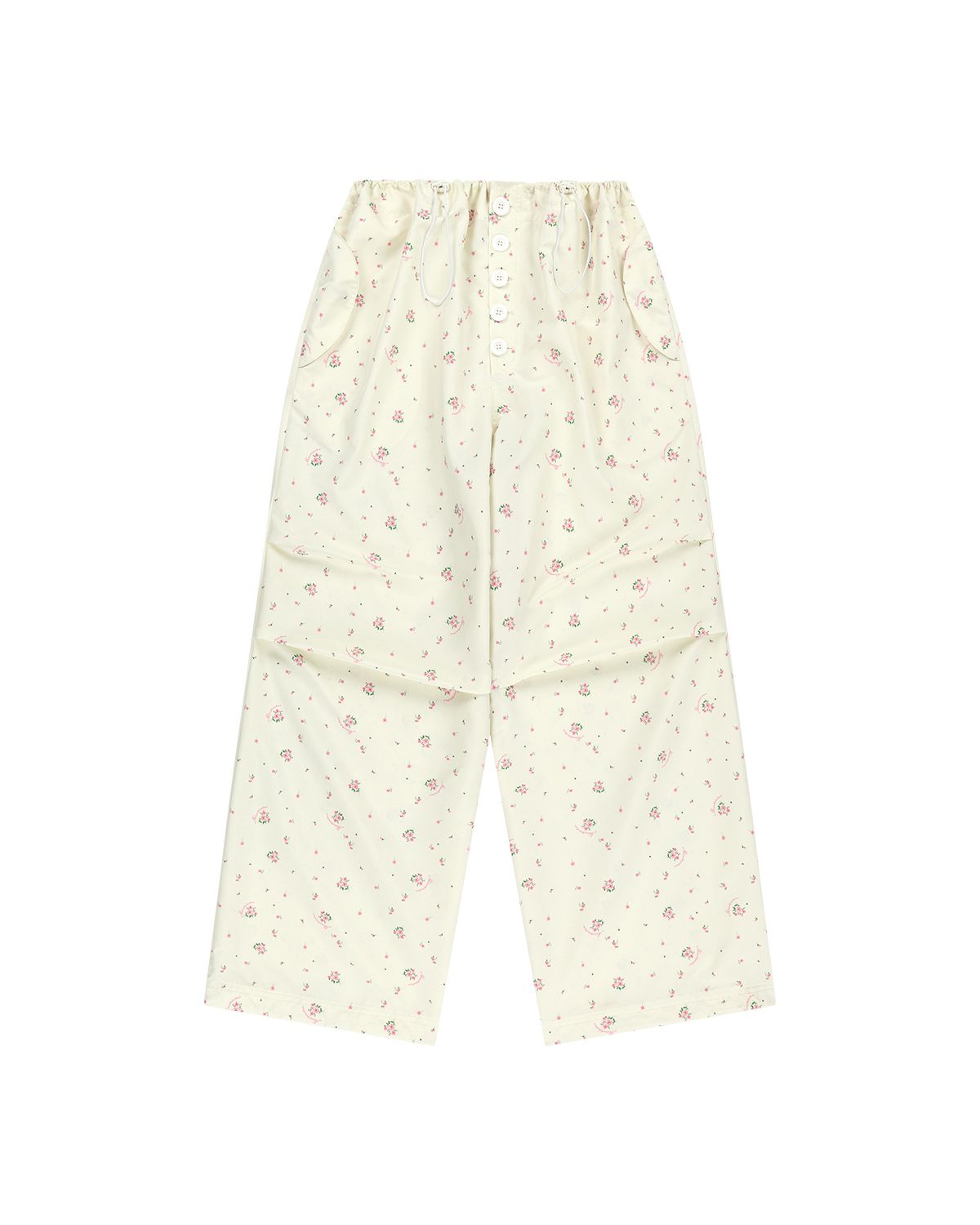 더뮤지엄비지터(THEMUSEUMVISITOR) W FLORAL PARACHUTE WIDE PANTS (BEIGE)
