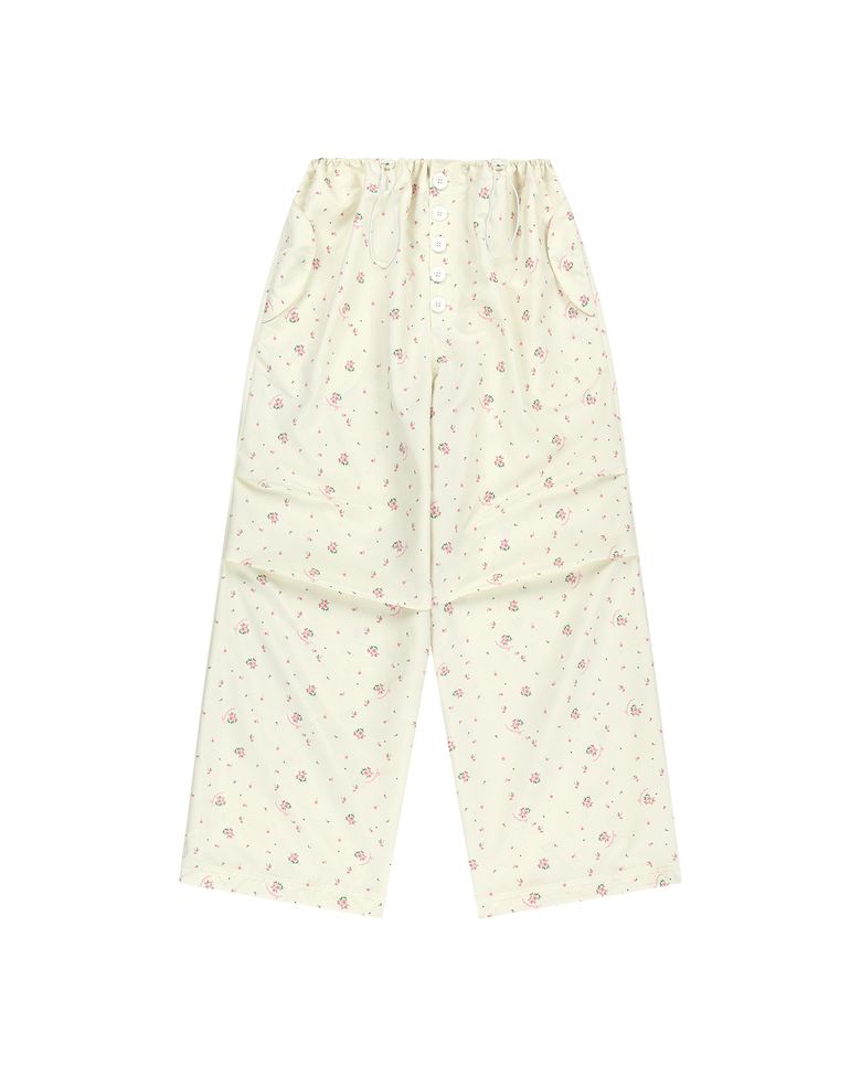 W FLORAL PARACHUTE WIDE PANTS (BEIGE)