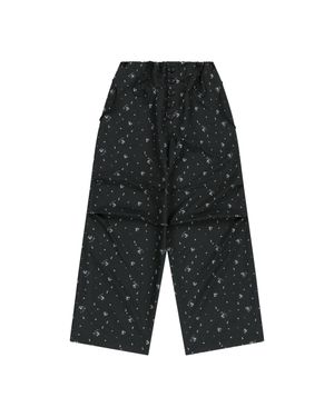 W FLORAL PARACHUTE WIDE PANTS (BLACK)