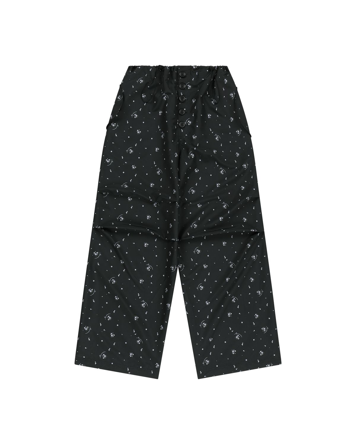 더뮤지엄비지터(THEMUSEUMVISITOR) W FLORAL PARACHUTE WIDE PANTS (BLACK)