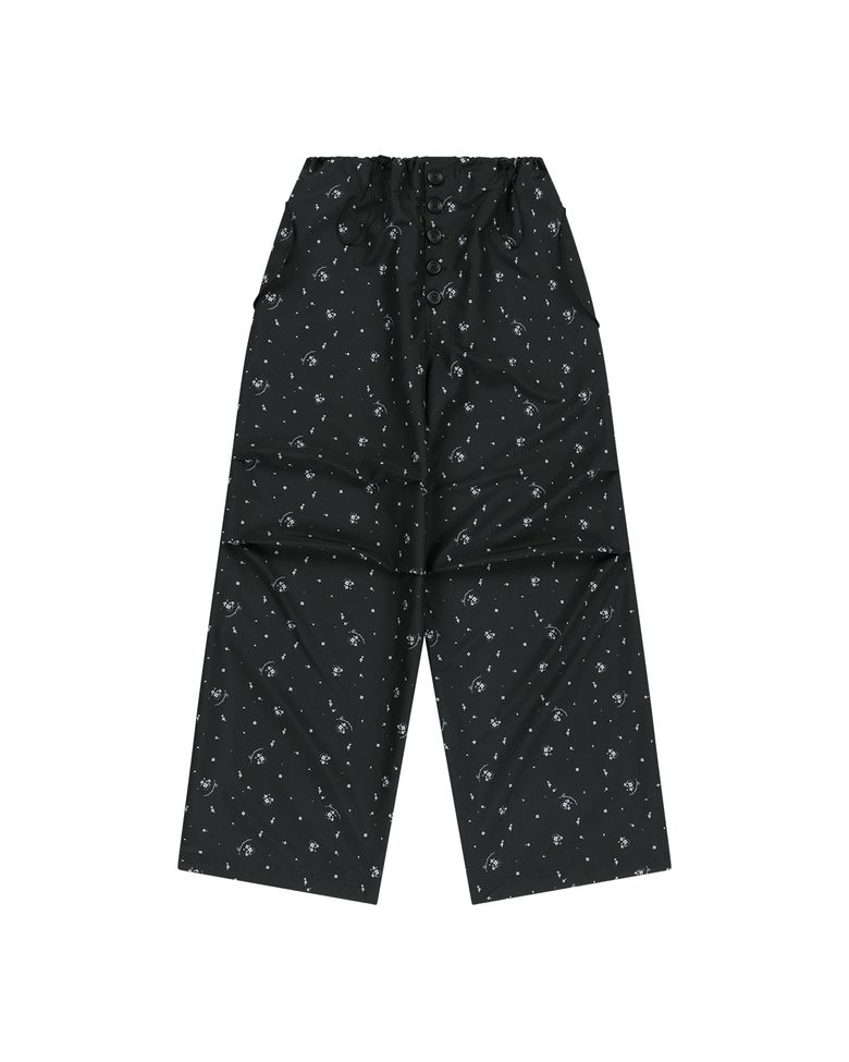 W FLORAL PARACHUTE WIDE PANTS (BLACK)
