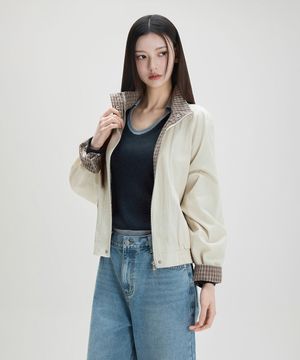 하이넥 체크 배색 점퍼_MIWJJG411B