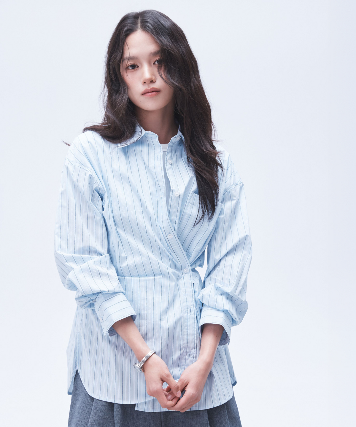 미쏘(MIXXO) 스트라이프 랩 셔츠_MIWYWG401B
