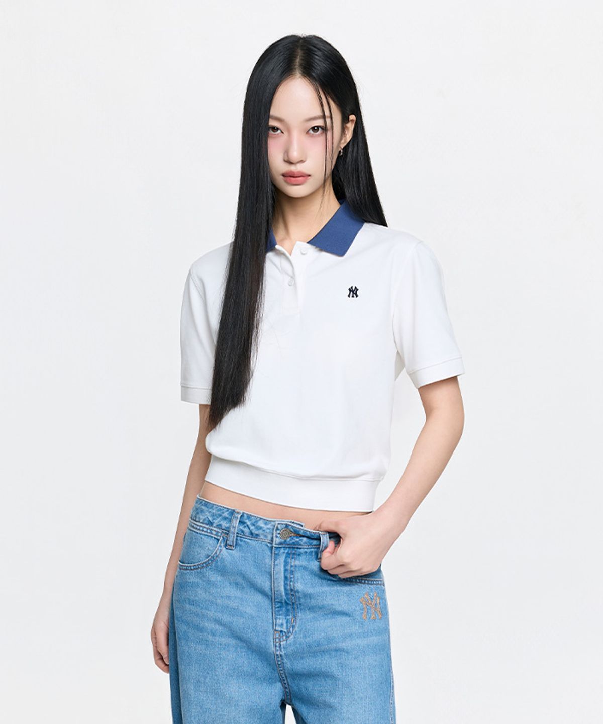 엠엘비(MLB) 여성 베이직 크롭 카라 티셔츠 NY (Ivory)