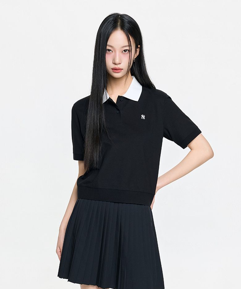 여성 베이직 크롭 카라 티셔츠 NY (Black)