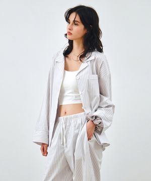 [SET] 컴포트 코튼 스트라이프 긴소매 파자마 화이트 MDPJ005WHITE