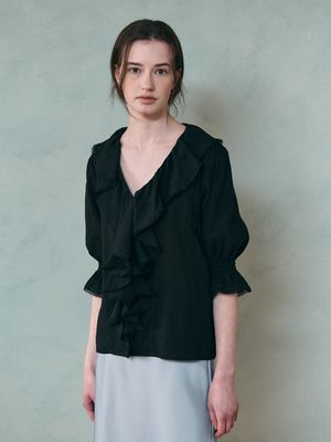 AMELIE frill puff blouse_BLACK