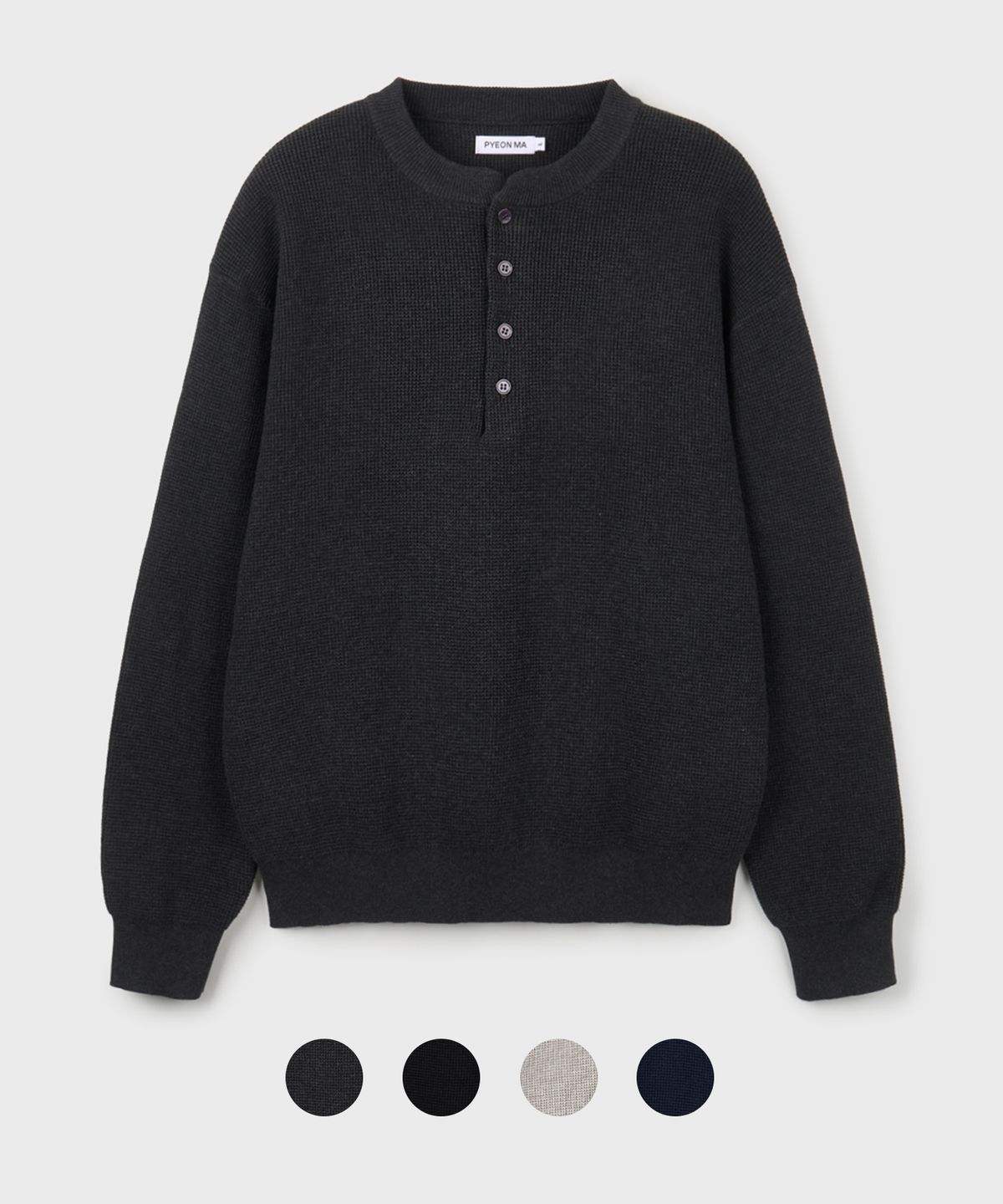 편마(PYEON MA) Cotton Waffle Henley Neck Knit - 4color