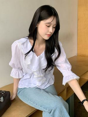 AMELIE frill puff blouse_WHITE