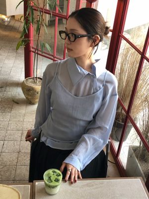 NESIA bustier unbalanced blouse set_SKY BLUE