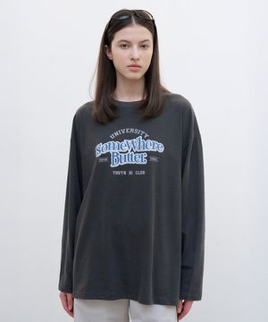 Pigment Wave Logo Long Top - Charcoal