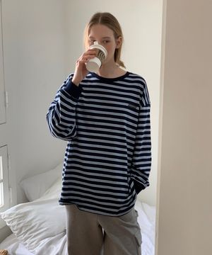 Wappen Stripe Long Top - Navy