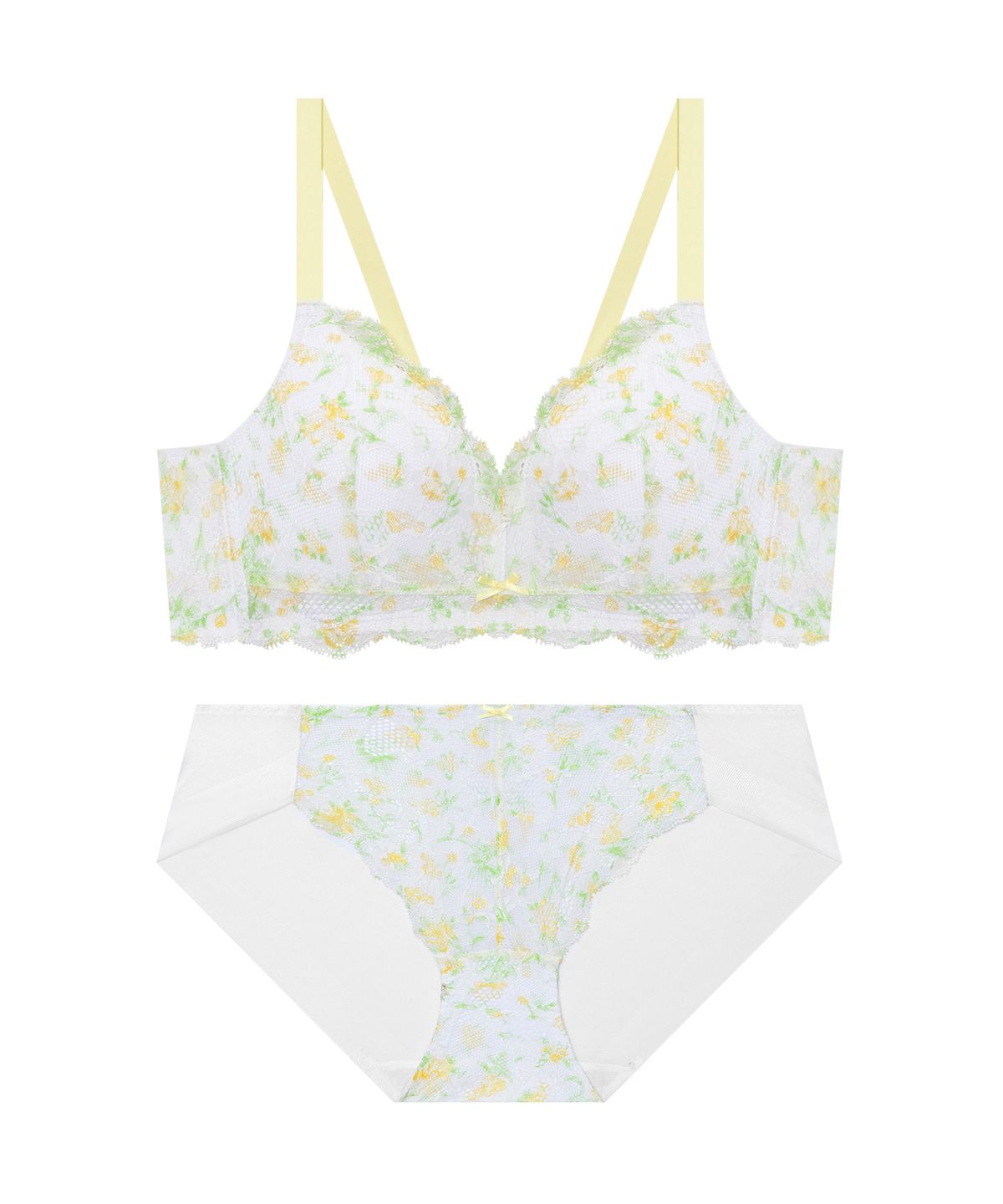 엘르이너웨어(ELLE INNERWEAR) 파스텔 플라워 레이스 노와이어 브라 팬티 세트