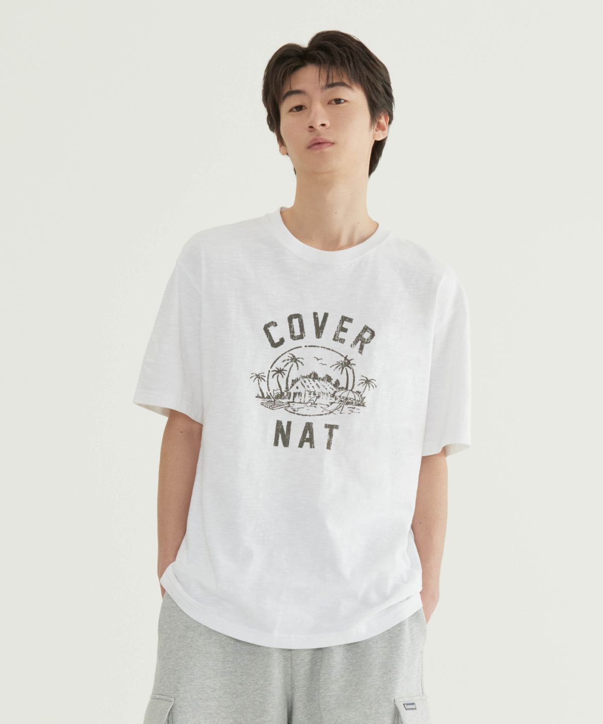 커버낫(COVERNAT) 슬럽 팜 아일랜드 그래픽 티셔츠 화이트
