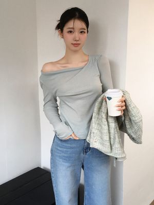 ROEL drape neck t-shirt_MINT