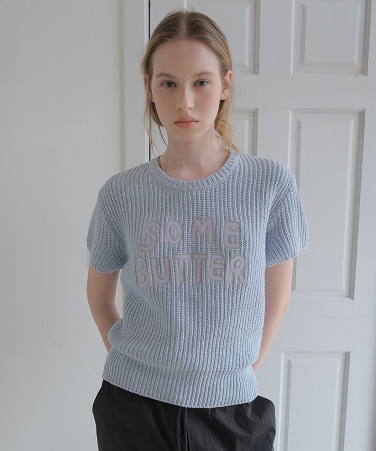 썸웨어버터(SOMEWHEREBUTTER) Bello Cotton Half Knit - Light Blue