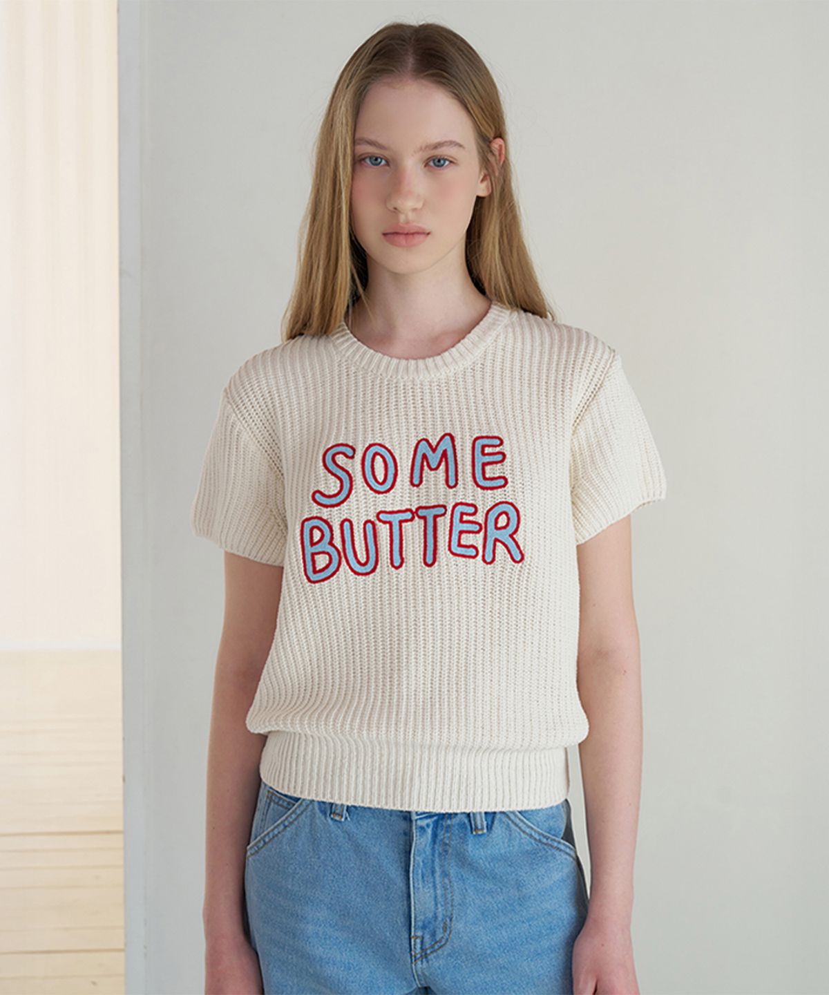 썸웨어버터(SOMEWHEREBUTTER) Bello Cotton Half Knit - Ivory