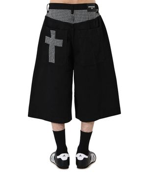 CHECK MIX WIDE SHORTS - BLACK