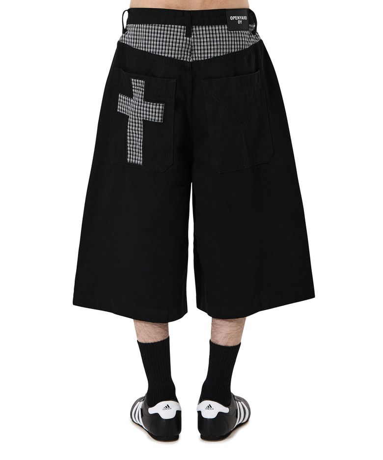CHECK MIX WIDE SHORTS - BLACK