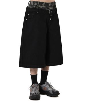 LAYERED WAIST WIDE SHORTS - BLACK