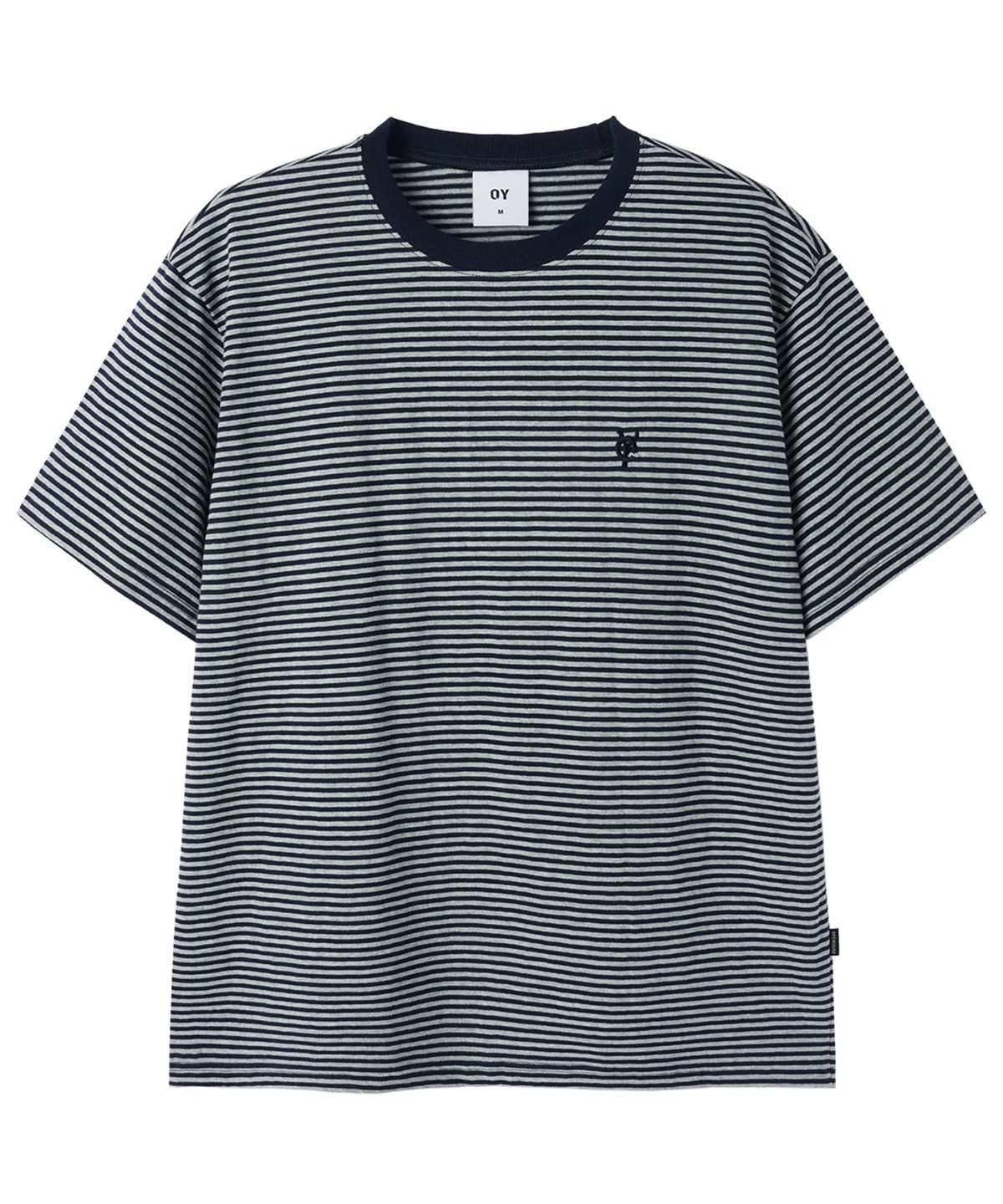 오픈야드(오와이)(OPENYARD(OY)) STRIPE EMBROIDERED LOGO TEE - NAVY
