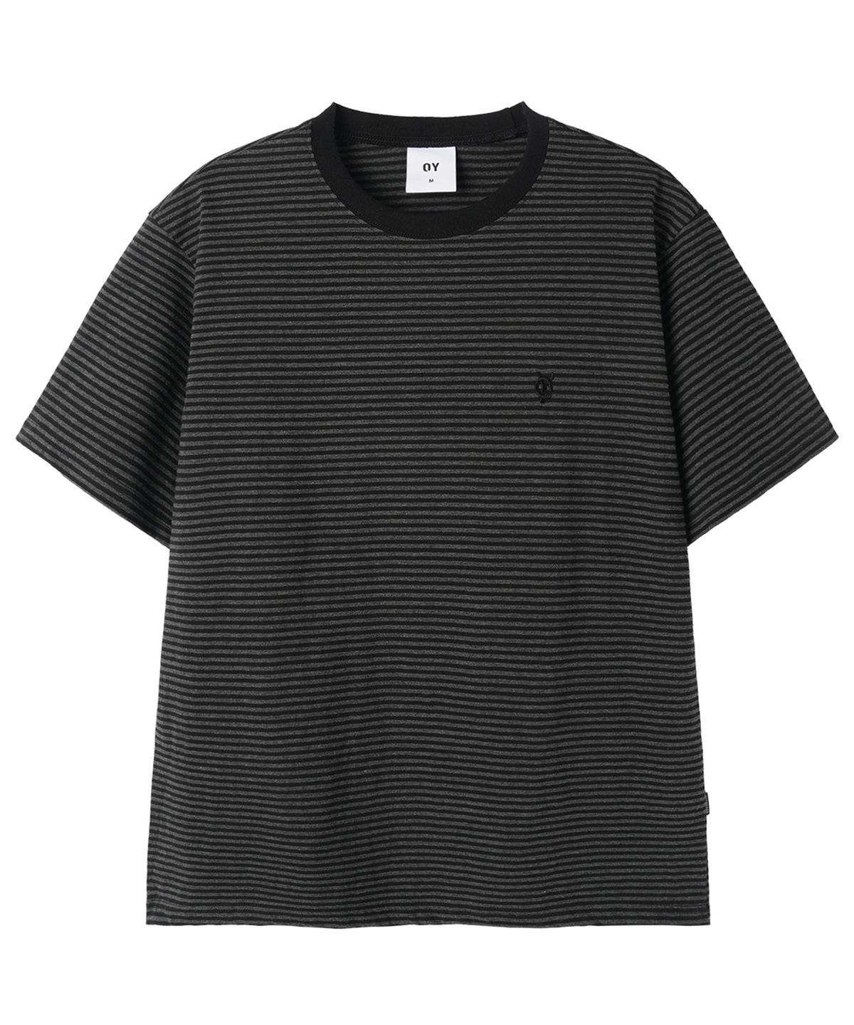 오픈야드(오와이)(OPENYARD(OY)) STRIPE EMBROIDERED LOGO TEE - BLACK