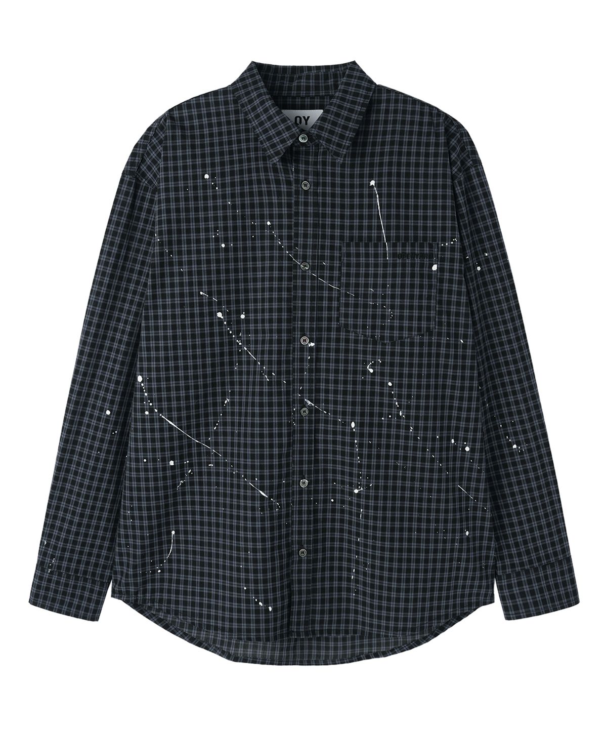 오픈야드(오와이)(OPENYARD(OY)) SPLATTERED CHECK SHIRT - VALHALLA BLACK