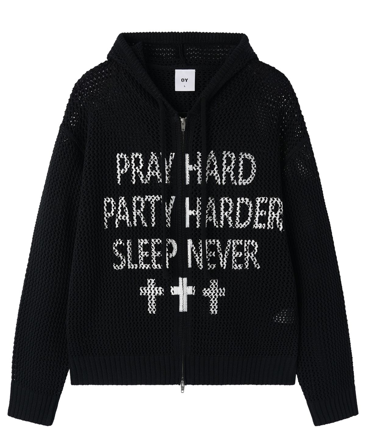 오픈야드(오와이)(OPENYARD(OY)) PRAY HARD KNIT HOODIE ZIP UP - BLACK